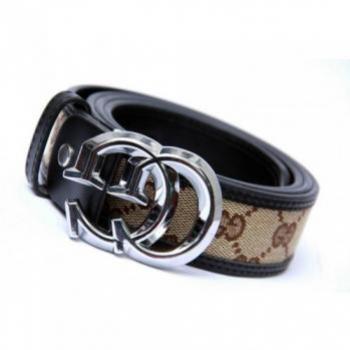 GUCCI BLACK TEXTURED BELT WITH SILVER BUCKLE